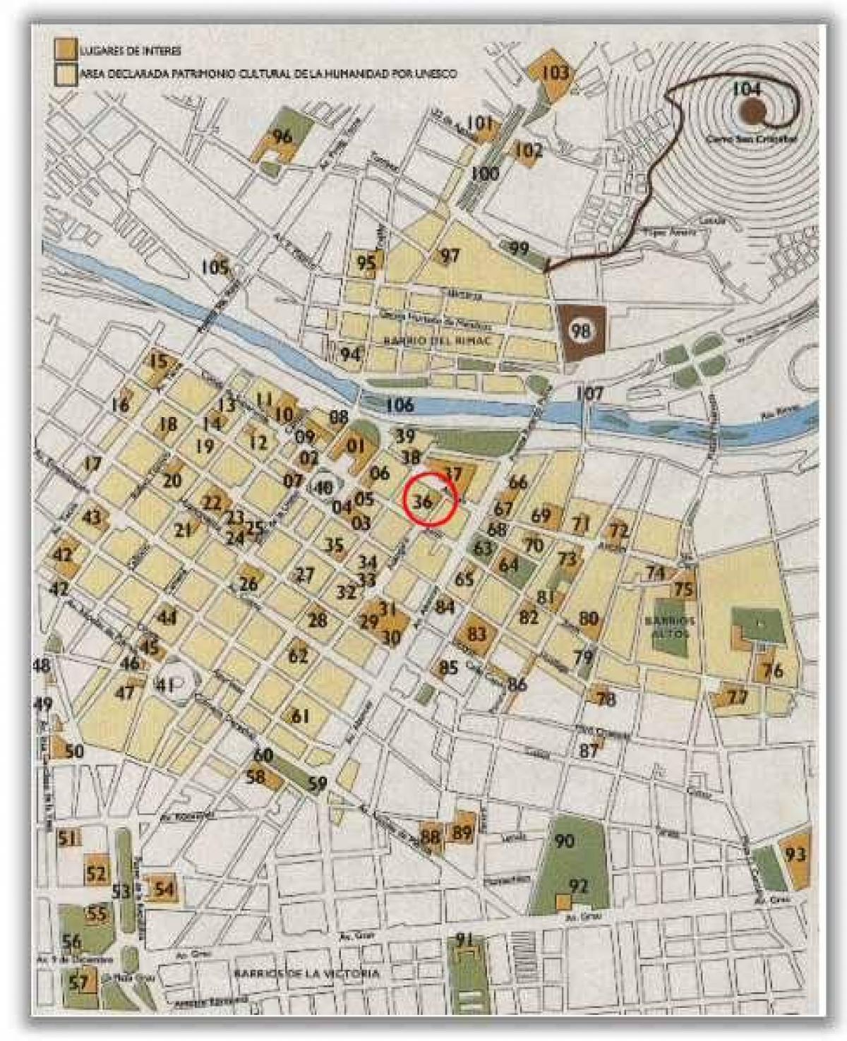 Mapa historycznego centrum Limy